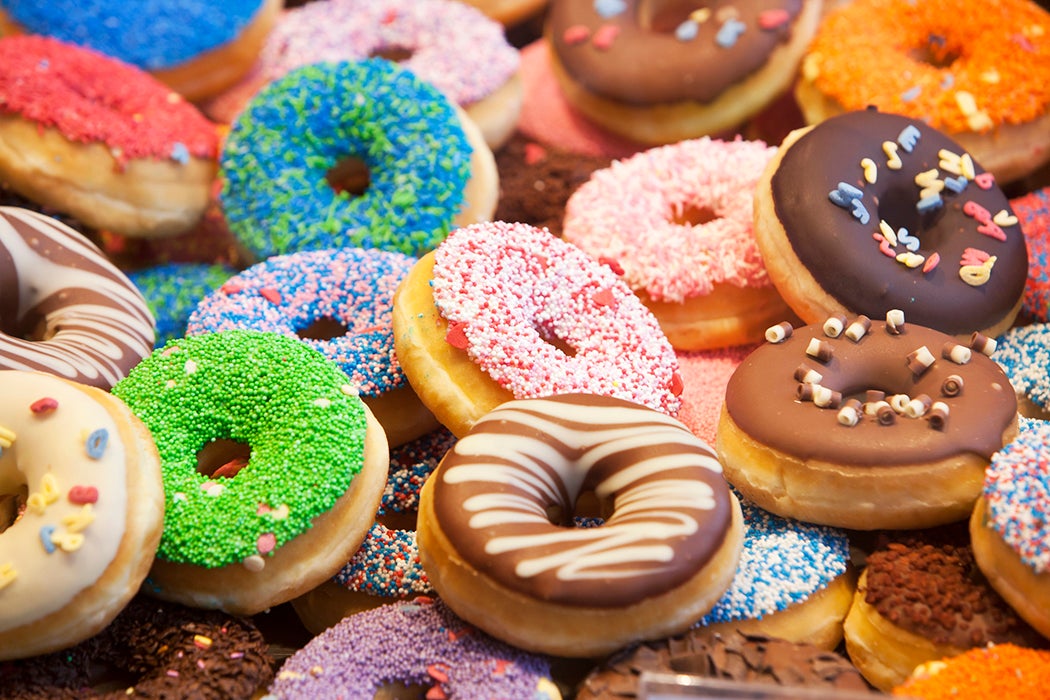 Colorful donuts with different decorations