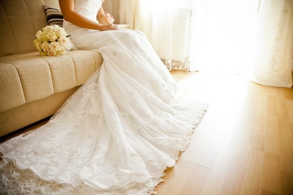 Bride alone on couch