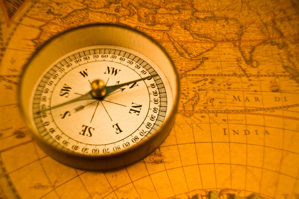 Compass On Antique Map magnetic poles
