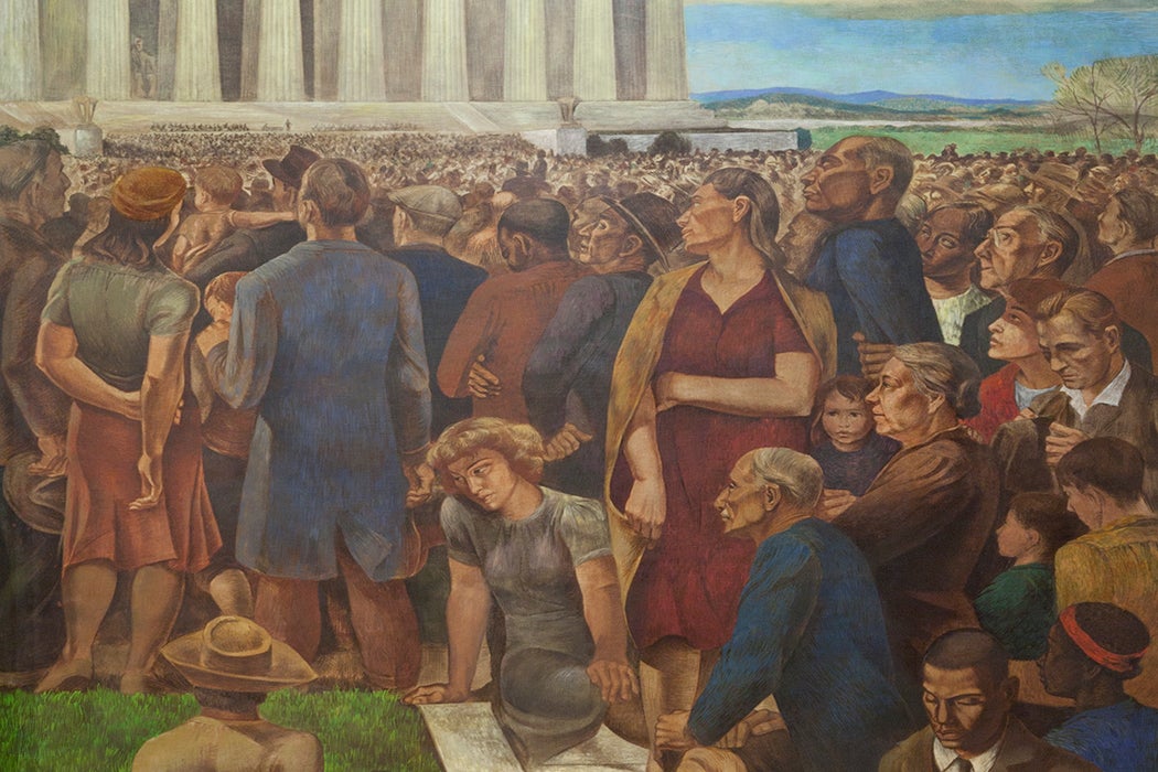 Department of Interior Artwork. "An Incident in Contemporary American Life," by Mitchell Jamieson. Date: 1943 Dimensions: 148" x 82" Oil Painting.