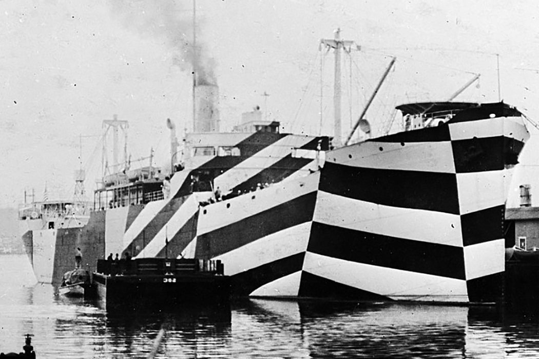 A WWI-era U.S. Navy ship with dazzle camouflage
