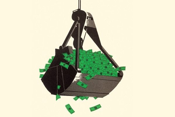 Illustration of a crane full of cash