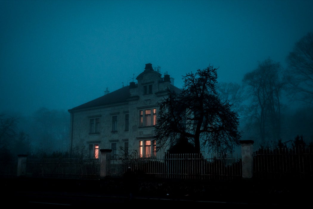 creepy old house at night