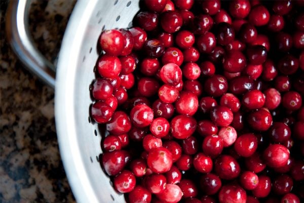 Cranberries in a strainer