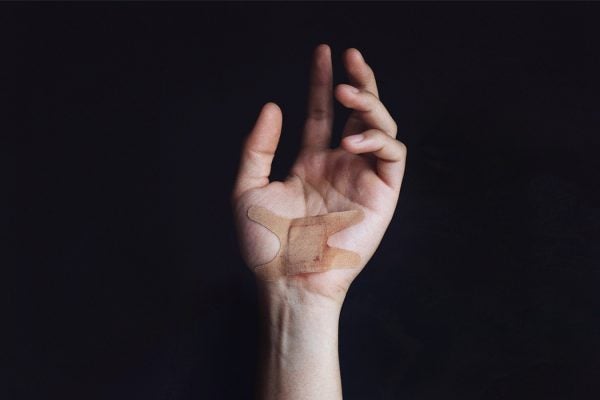 A bandaged hand