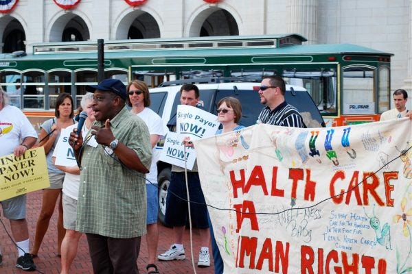 A healthcare rally in Detroit, MI