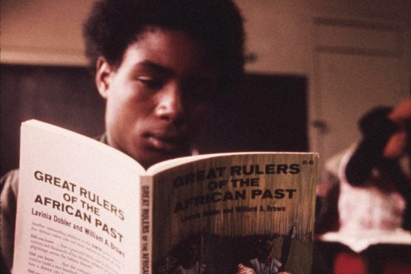 Student in a Black Studies class in a west side Chicago classroom, 1973