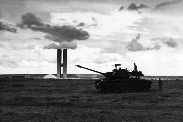 A tank in front of the National Congress of Brazil during the 1964 coup d'etat