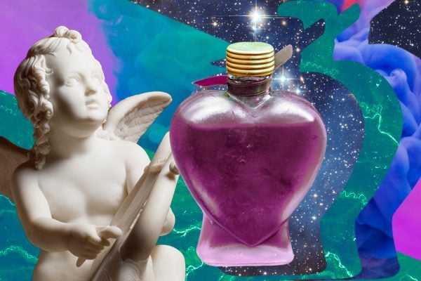 A love potion against a colorful background