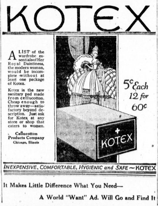 A Kotex newspaper ad from the 1920s