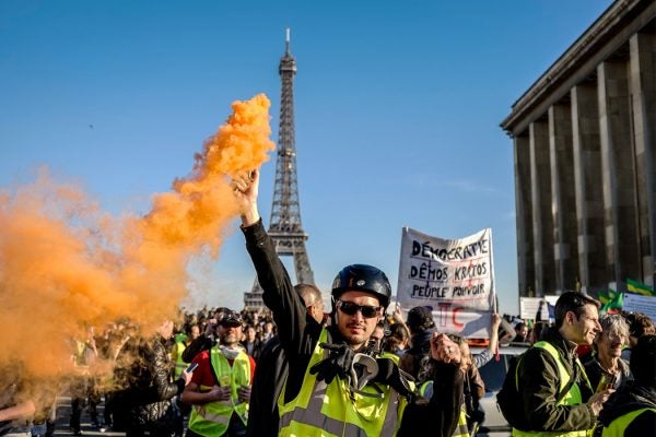 A yellow vest protester in Paris, France