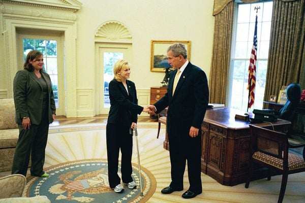 Private Jessica Lynch Meets With U.S. President George W. Bush in the Oval Office June 17, 2004
