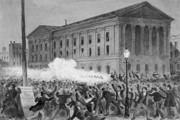 A drawing of the Astor Place Riot, 1849, by Charles M. Jenckes