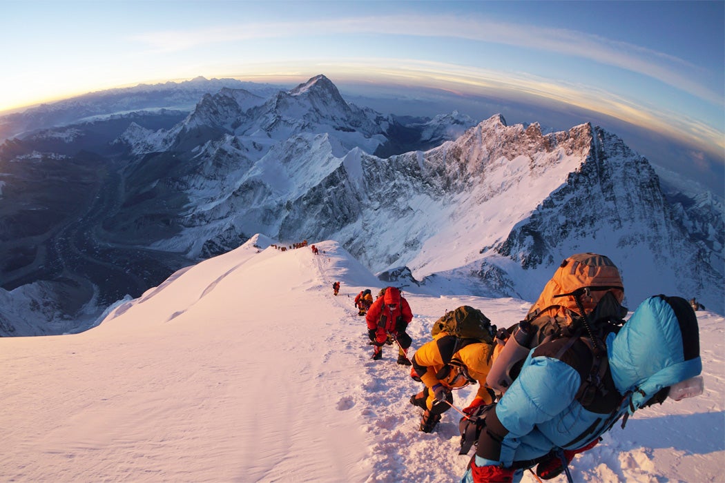 Climbers ascending Mount Everest