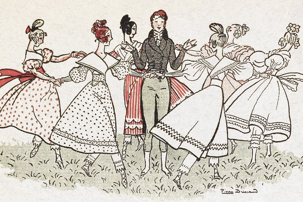 Illustration of a man surrounded by women