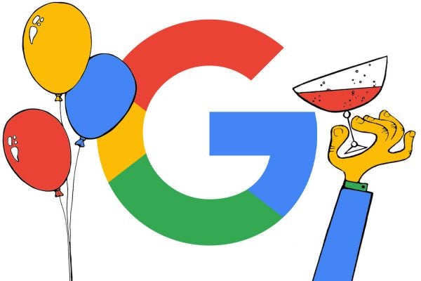 The google G drinking champagne with balloons