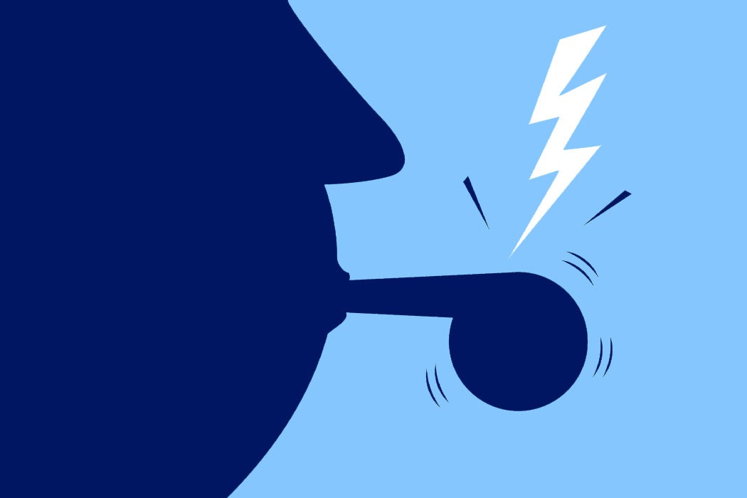 An illustration of a person blowing a whistle