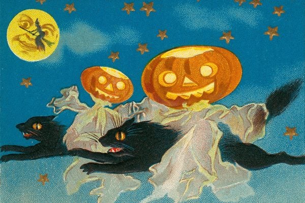 Source: https://commons.wikimedia.org/wiki/File:%22A_Thrilling_Hallowe%27en.%22_(Three_black_cats_flying_through_the_air_with_Jack-o-lanterns).jpg