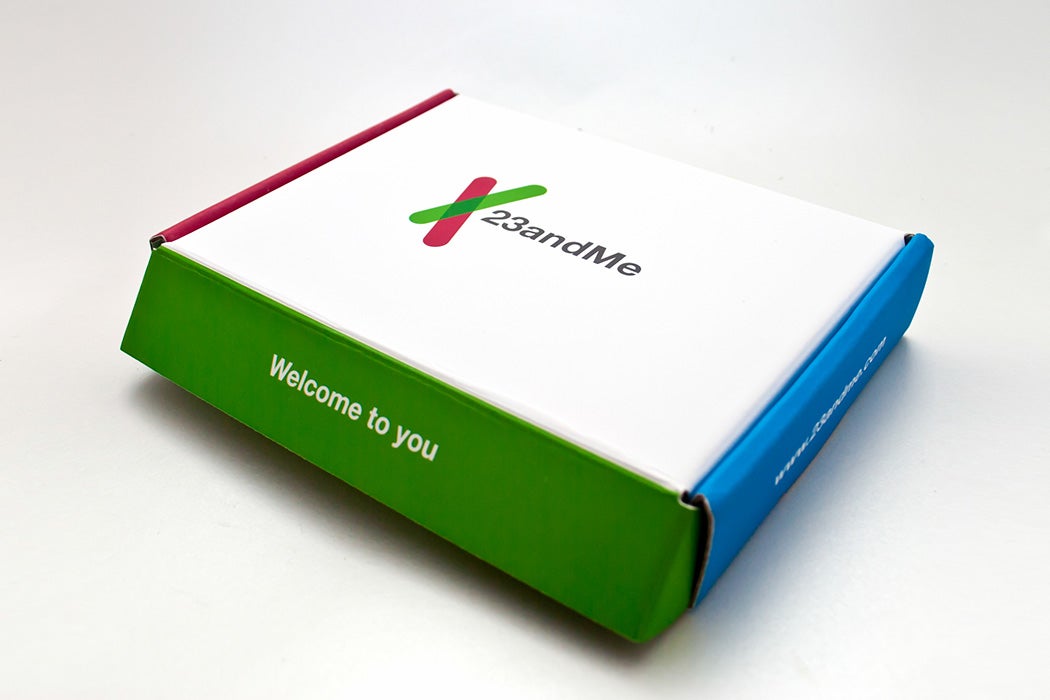 A box for a 23andMe test kit