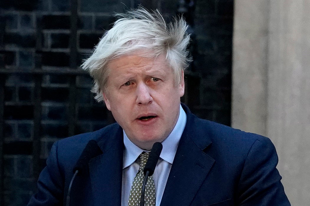 Prime Minister Boris Johnson makes a statement in Downing Street on December 13, 2019 in London.