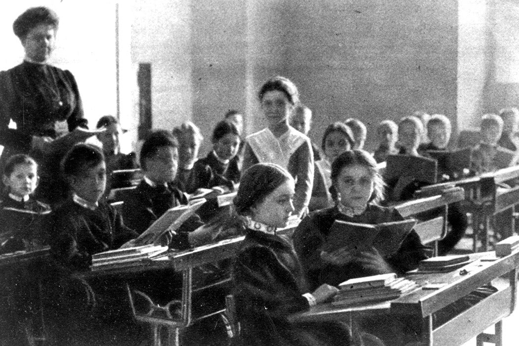 A classroom of young women