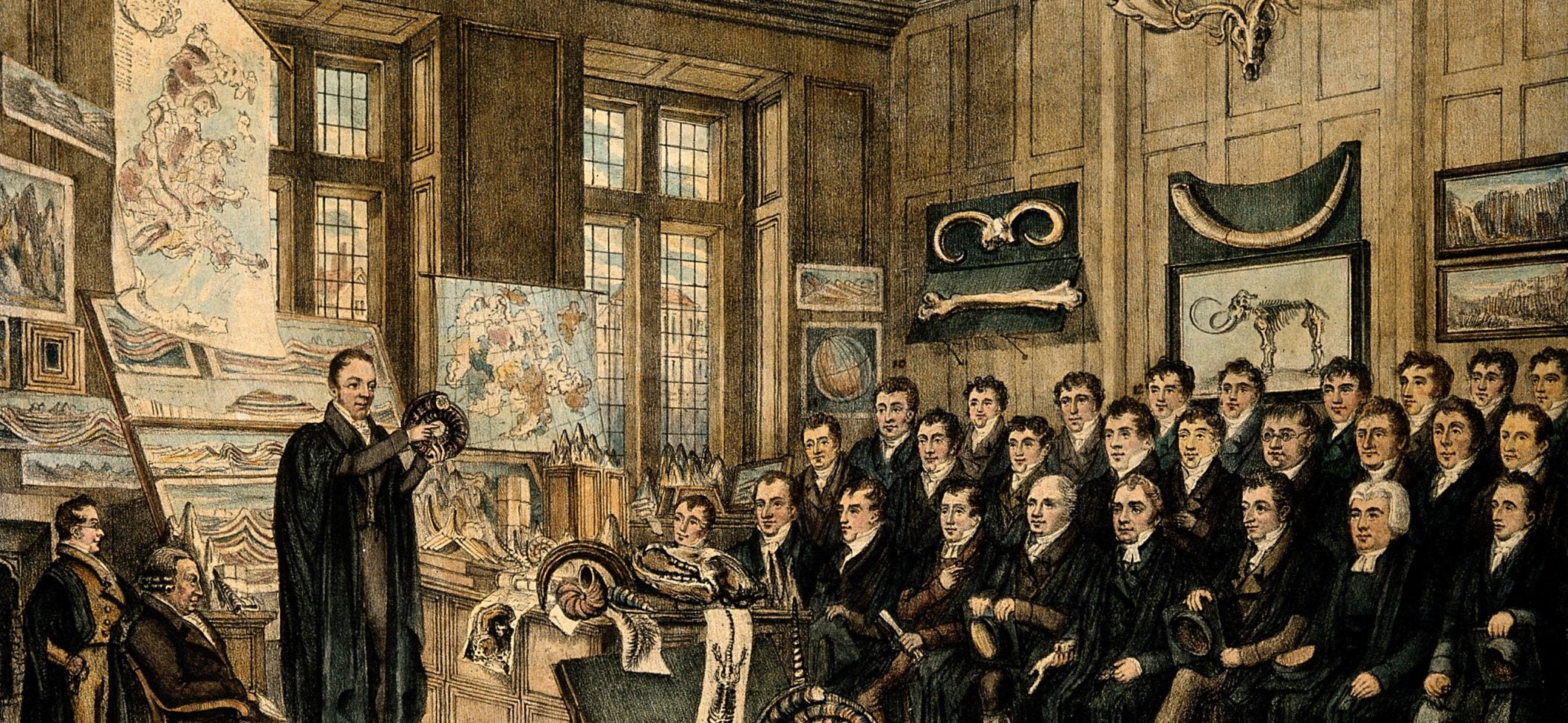 Scholars attending a lecture in the Ashmolean Museum