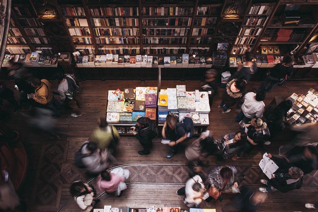 An overhead view of a book store