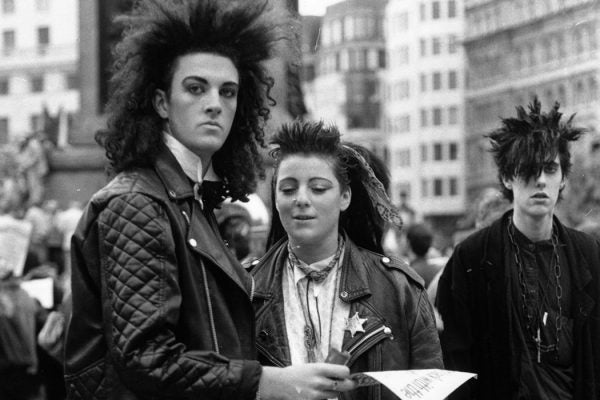 A group of goths in Trafalgar Square, London, 1987