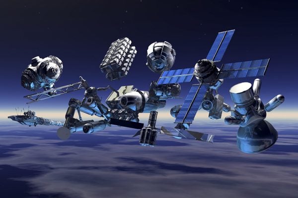Many satellites crowded together in the sky