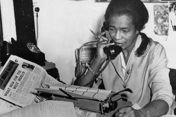 Trinidad-born journalist and activist Claudia Jones at the offices of The West Indian Gazette in 1962. Jones joined the Communist Party in 1936