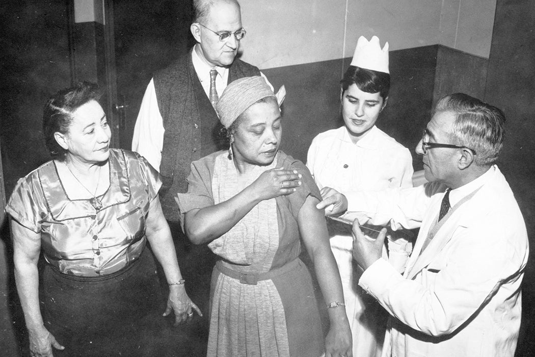 Members of the International Ladies Garment Workers Union receive the flu shot in 1957