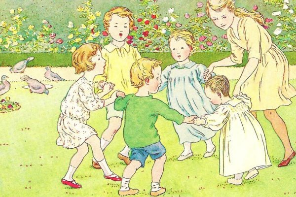 Children playing ring around the rosie