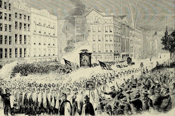 Grand procession of Wide-Awakes in New York, October 3, 1860