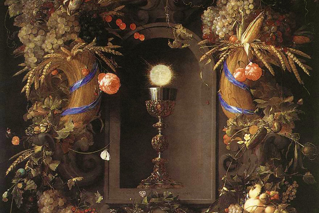 Eucharist in Fruit Wreath by Jan Davidszoon de Heem