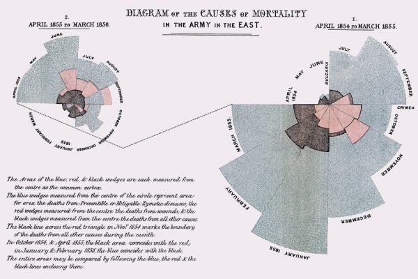 "Diagram of the causes of mortality in the army in the East" by Florence Nightingale, 1858