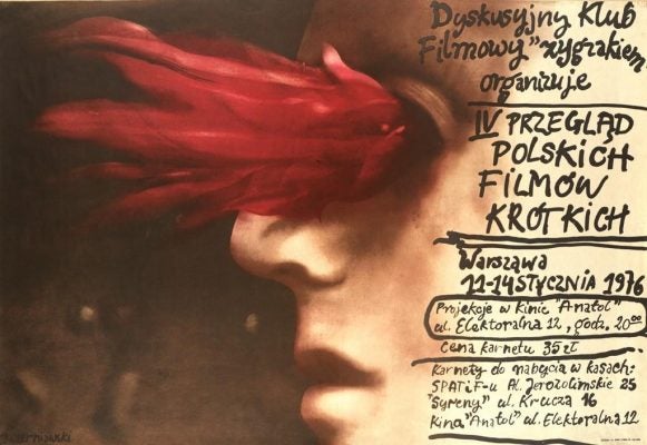 A poster advertising the IV Review of Polish Short Films, organized by the Zygzakiem Cinema Club in Warsaw, January 11-14, 1976.