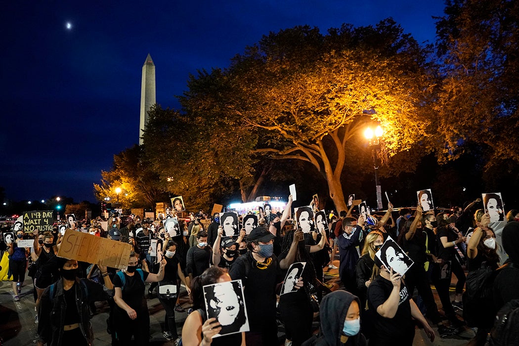 Demonstrators march near the White House in protest following a Kentucky grand jury decision in the Breonna Taylor case on September 23, 2020