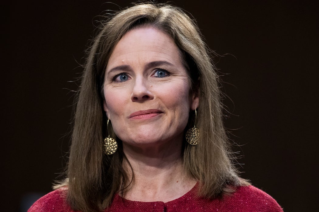UNITED STATES - OCTOBER 13: Supreme Court justice nominee Amy Coney Barrett testifies on the second day of her Senate Judiciary Committee confirmation hearing in Hart Senate Office Building on Tuesday, October 13, 2020. (Photo By Tom Williams/CQ Roll Call/POOL)