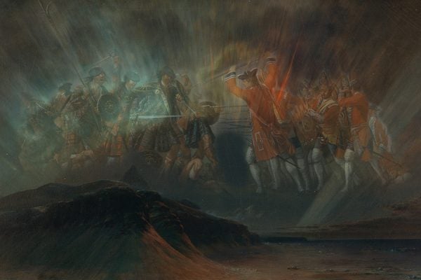 Aurora Borealis by Frederic Edwin Church overlaid with The Battle of Culloden by David Morier