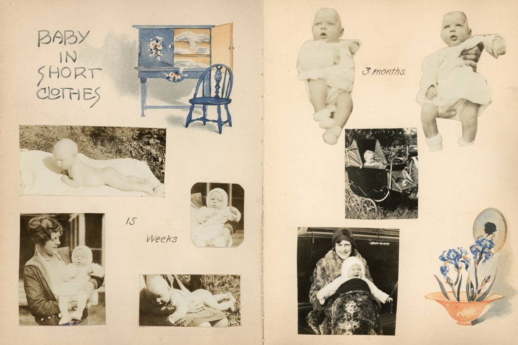 Two pages from a baby book from the 1920s