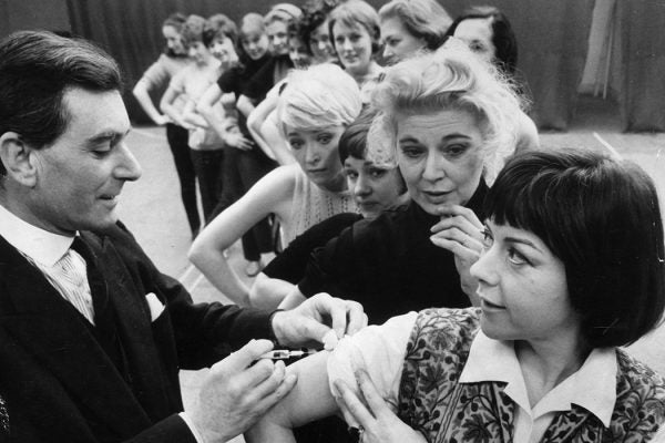 Actress Dorothy Tutin having an anti-flu injection, 1969
