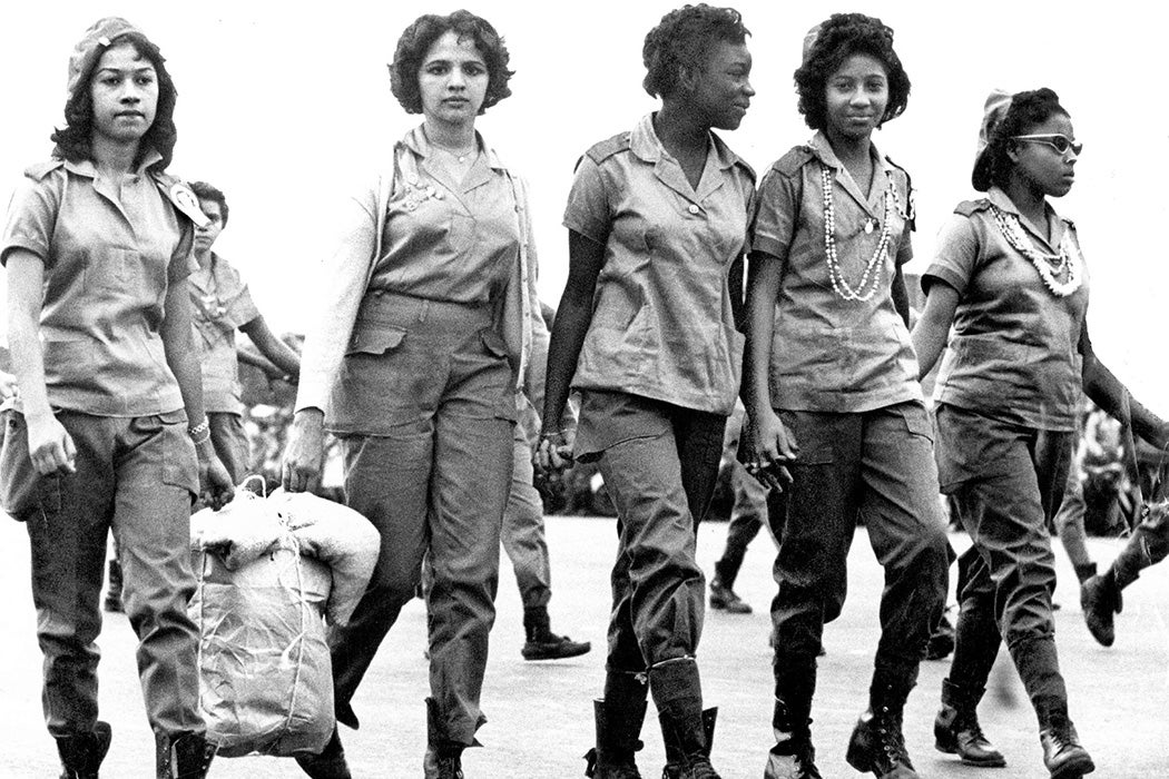 Five female literacy volunteers return to Havana at the end of the literacy campaign in December 1961.