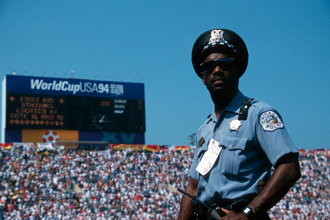 A policeman is seen during the World Cup match between Germany and Bolivia on June 17, 1994 in Chicago