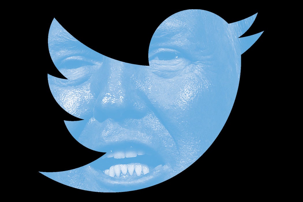Donald Trump's face in the shape of the Twitter logo
