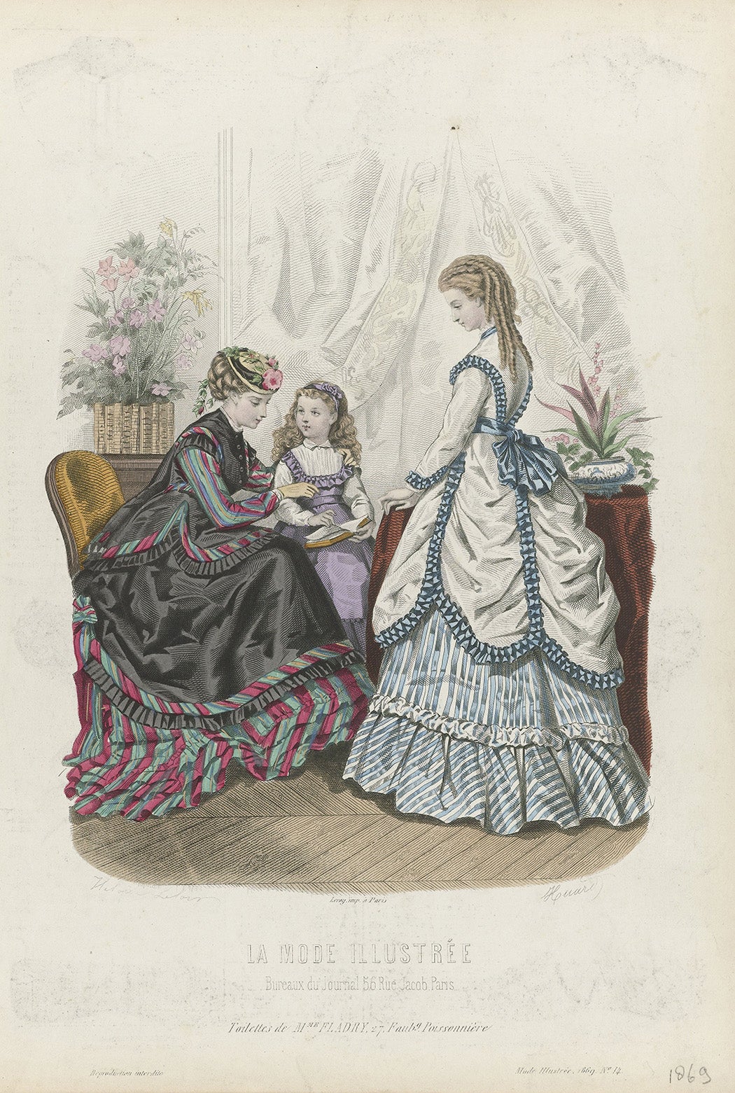 Fashion plate from La Mode Illustree, 1865 by French School