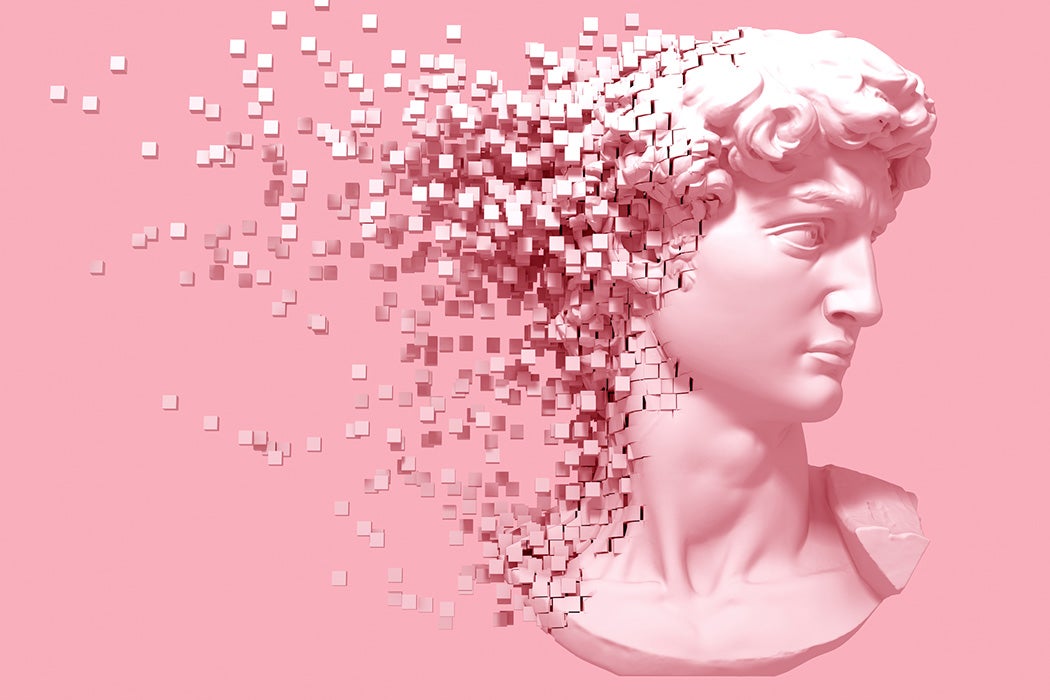 Disintegrating Head Of David On Pink Background