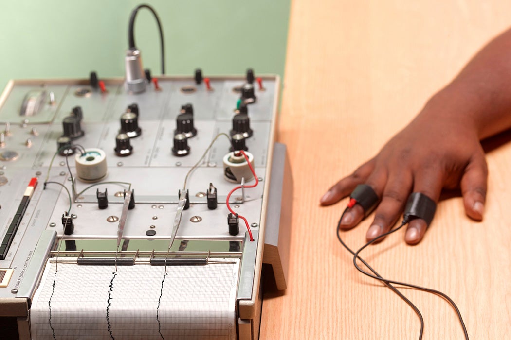 A person undergoing a lie detector test