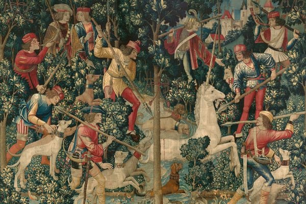 Tapestry of a unicorn hunt