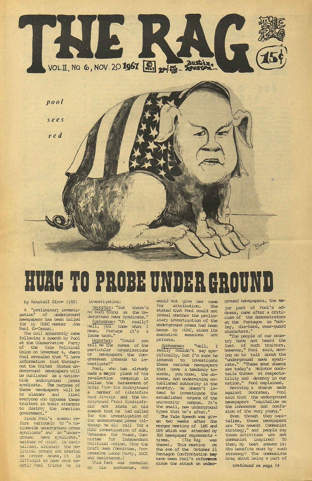 The cover of The Rag, November 20, 1967