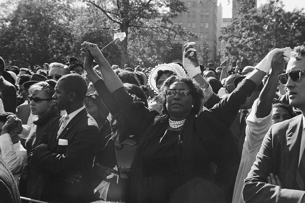 People holding hands at a civil rights demonstration in Washington, DC, in the aftermath of the 16th Street Baptist Church bombing in Birmingham, Alabama, September 1963.